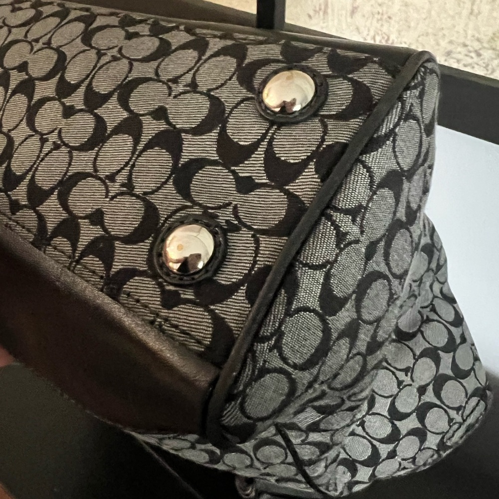 Coach Legacy Signature Striped Candace Carryall Black and Gray Bag - Picture 8 of 14